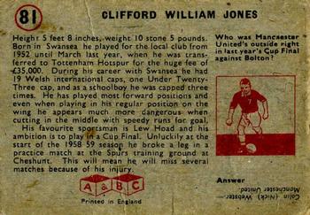 1958-59 A&BC Chewing Gum #81 Cliff Jones Back