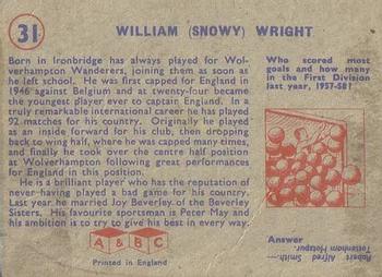1958-59 A&BC Chewing Gum #31 Billy Wright Back