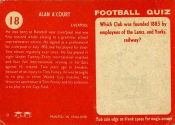 1959-60 A&BC Chewing Gum #18 Alan A'Court Back