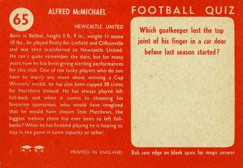 1959-60 A&BC Chewing Gum #65 Alf McMichael Back