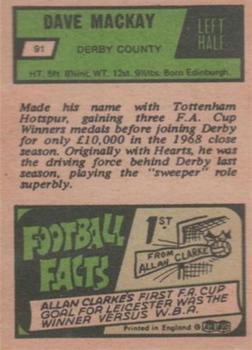 1969-70 A&BC Chewing Gum #91 Dave Mackay Back