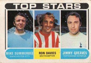 1969-70 A&BC Chewing Gum #NNO Top Stars (Mike Summerbee / Ron Davies / Jimmy Greaves) Front