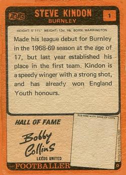 1970-71 A&BC Chewing Gum #1 Steve Kindon Back