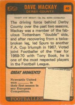 1970-71 A&BC Chewing Gum #40 Dave Mackay Back