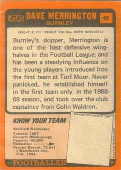 1970-71 A&BC Chewing Gum #45 Dave Merrington Back