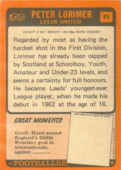 1970-71 A&BC Chewing Gum #63 Peter Lorimer Back