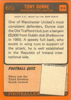 1970-71 A&BC Chewing Gum #214 Tony Dunne Back