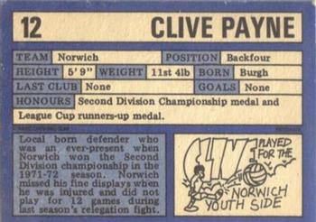 1973-74 A&BC Chewing Gum #12 Clive Payne Back