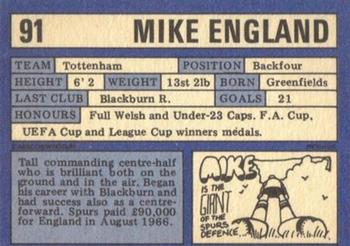 1973-74 A&BC Chewing Gum #91 Mike England Back