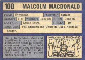 1973-74 A&BC Chewing Gum #100 Malcolm MacDonald Back