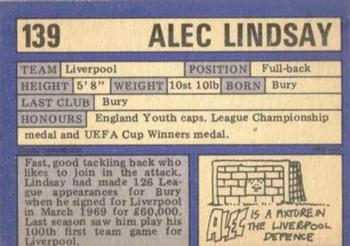 1973-74 A&BC Chewing Gum #139 Alec Lindsay Back