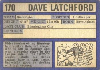 1973-74 A&BC Chewing Gum #170 Dave Latchford Back