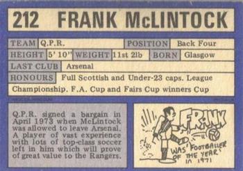 1973-74 A&BC Chewing Gum #212 Frank McLintock Back