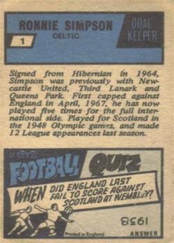 1969-70 A&BC Footballer (Scottish) #1 Ronnie Simpson Back