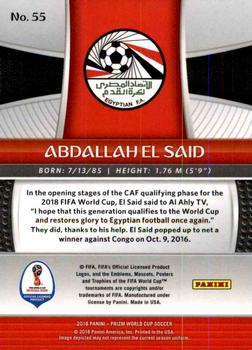 2018 Panini Prizm FIFA World Cup #55 Abdallah El Said Back
