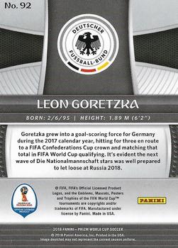 2018 Panini Prizm FIFA World Cup #92 Leon Goretzka Back