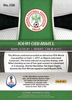 2018 Panini Prizm FIFA World Cup #138 John Obi Mikel Back