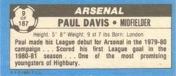 1981-82 Topps Footballer - Singles #9 Paul Davis Back