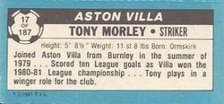 1981-82 Topps Footballer - Singles #17 Tony Morley Back
