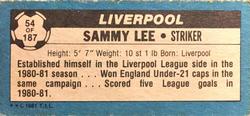 1981-82 Topps Footballer - Singles #54 Sammy Lee Back