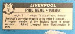1981-82 Topps Footballer - Singles #55 Phil Neal Back
