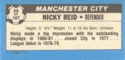 1981-82 Topps Footballer - Singles #58 Nicky Reid Back