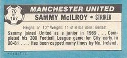 1981-82 Topps Footballer - Singles #70 Sammy McIlroy Back