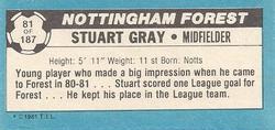 1981-82 Topps Footballer - Singles #81 Stuart Gray Back