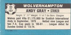 1981-82 Topps Footballer - Singles #84 Andy Gray Back