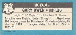 1981-82 Topps Footballer - Singles #113 Gary Owen Back