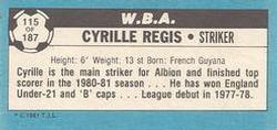 1981-82 Topps Footballer - Singles #115 Cyrille Regis Back