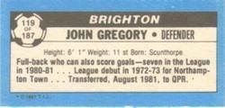 1981-82 Topps Footballer - Singles #119 John Gregory Back