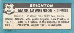 1981-82 Topps Footballer - Singles #120 Mark Lawrenson Back