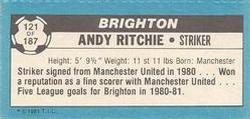 1981-82 Topps Footballer - Singles #121 Andy Ritchie Back