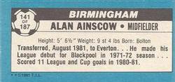 1981-82 Topps Footballer - Singles #141 Alan Ainscow Back