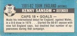 1981-82 Topps Footballer - Singles #168 Kenny Sansom Back