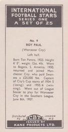 1958 Kane International Football Stars #9 Roy Paul Back