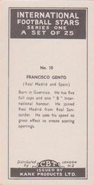 1958 Kane International Football Stars #10 Francisco Gento Back