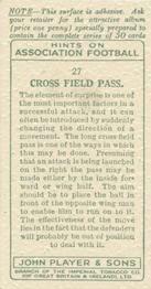 1934 Player's Hints On Association Football #27 Cross Field Pass, Back