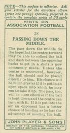 1934 Player's Hints On Association Football #28 Passing Down the Middle, Back