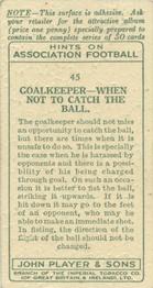 1934 Player's Hints On Association Football #45 Goalkeeper - When Not to Catch the Ball, Back