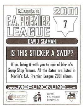 2000-01 Merlin F.A. Premier League 2001 #7 David Seaman Back
