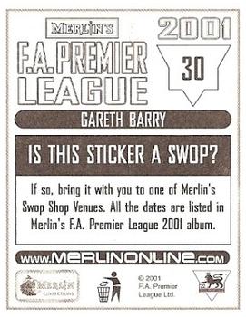 2000-01 Merlin F.A. Premier League 2001 #30 Gareth Barry Back