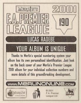 2000-01 Merlin F.A. Premier League 2001 #190 Lucas Radebe Back