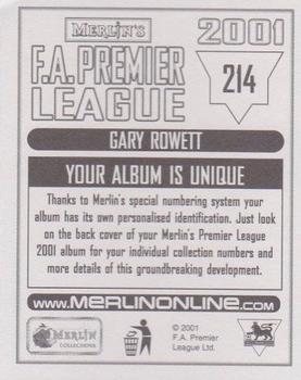 2000-01 Merlin F.A. Premier League 2001 #214 Gary Rowett Back