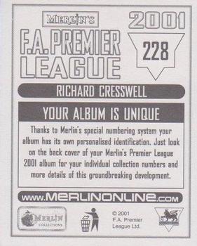 2000-01 Merlin F.A. Premier League 2001 #228 Richard Cresswell Back