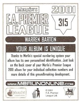 2000-01 Merlin F.A. Premier League 2001 #315 Warren Barton Back