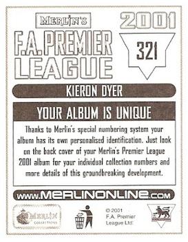 2000-01 Merlin F.A. Premier League 2001 #321 Kieron Dyer Back