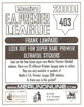 2000-01 Merlin F.A. Premier League 2001 #403 Frank Lampard Back