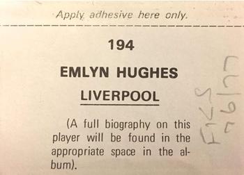 1976-77 FKS Soccer Stars #194 Emlyn Hughes Back